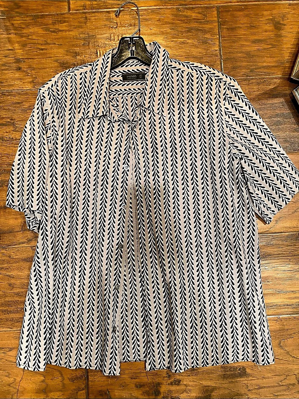 Prada Geometric Short Sleeve Shirt in Black & White